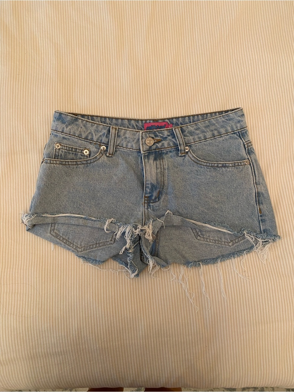 Edikted Light Blue Distressed Denim Shorts
